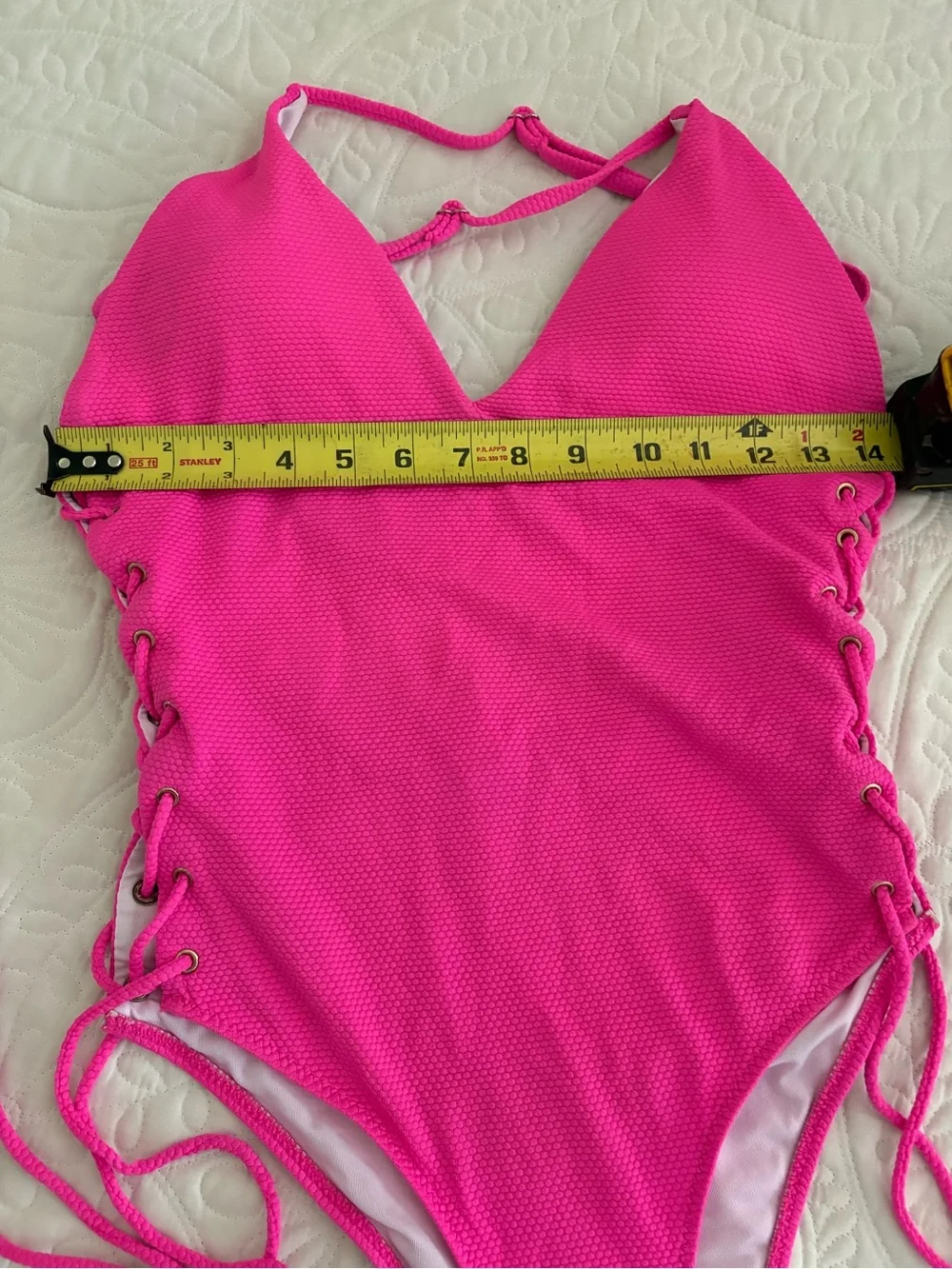 Hot Pink One-Piece Swimsuit with Side Lace-Up L